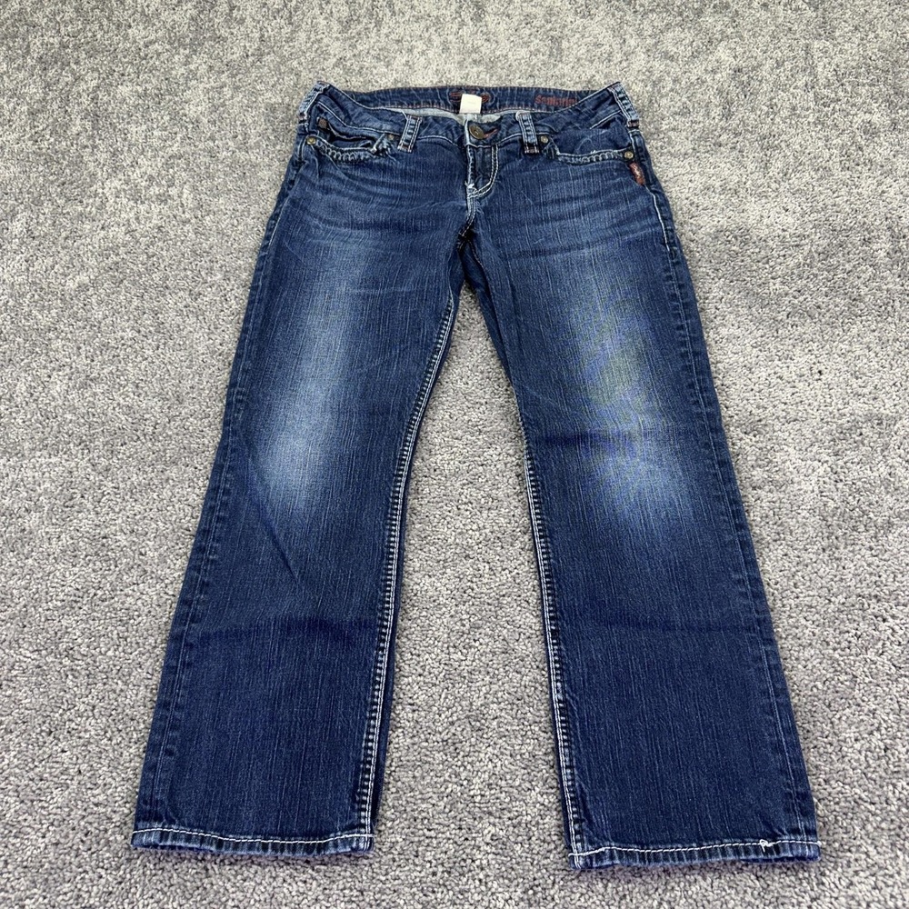 Silver Jeans Womens 29 Blue Santorini Cropped Denim Medium Wash Embroidered